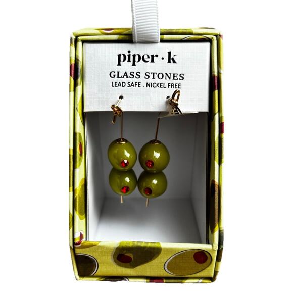 Piper K Green Martini Olives Dangle Earrings with Gold Detail New Tiktok Viral - Picture 1 of 4